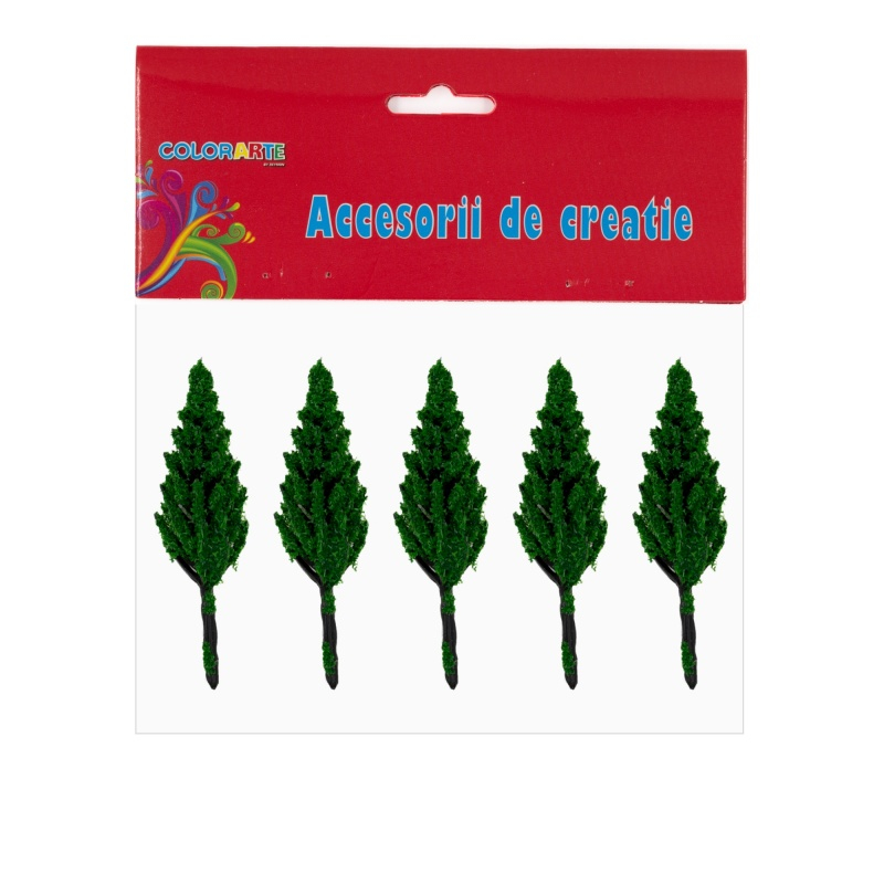 Accesorii creatie - plastic - braduti Craciun, verde, 6cm, set 5 buc, Colorarte, MY34 [1]