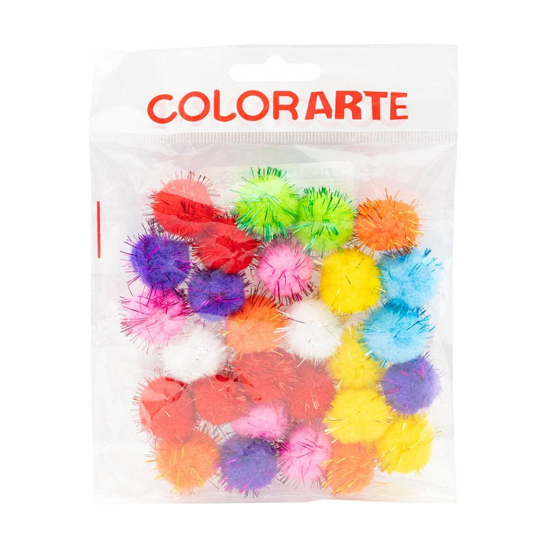 Accesorii creatie - Pom Pom textil cu sclipici, diverse culori, 20mm, set 28 buc, Colorarte [2]