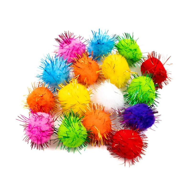 Accesorii creatie - Pom Pom textil, diverse culori, cu sclipici, 30mm, set 16 buc, Colorarte [1]