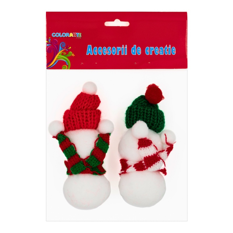 Accesorii creatie - Pom Pom textil, om de zapada cu fular si caciula, 10cm, set 2 buc, Colorarte, MY34 [1]