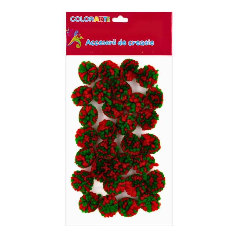 Accesorii creatie - Pom Pom textil, rosu/verde, 25mm, set 30 buc, Colorarte, MY28 [1]