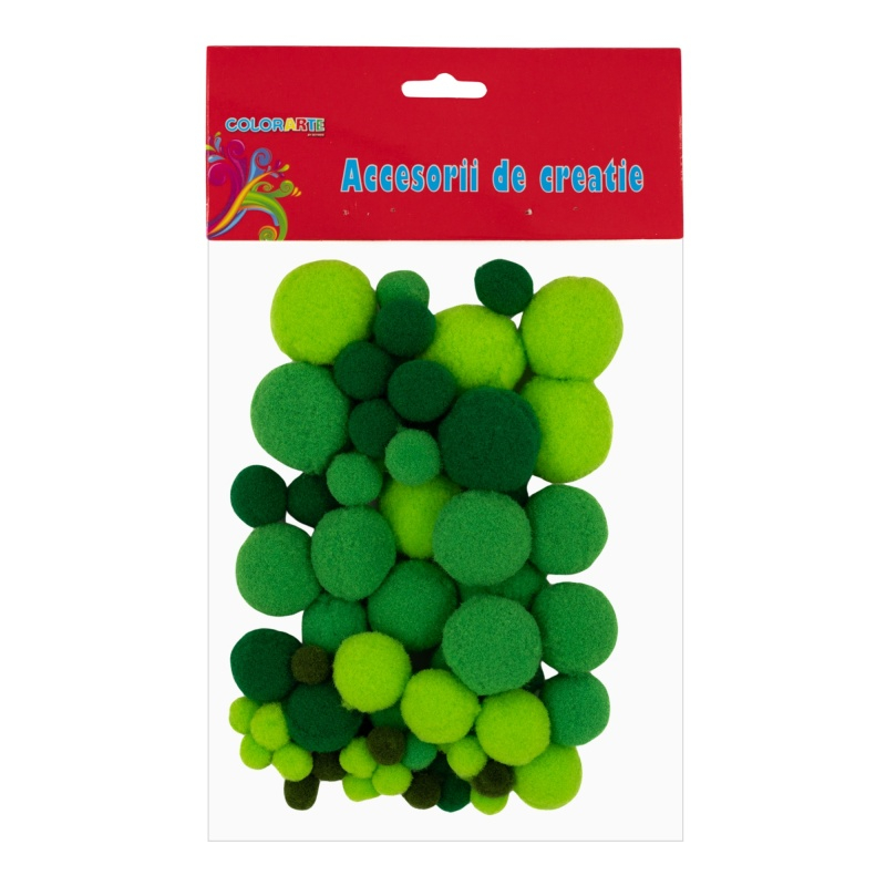 Accesorii creatie - Pom Pom, verde, 10-30mm, set 70 buc, Colorarte, MY25 [1]