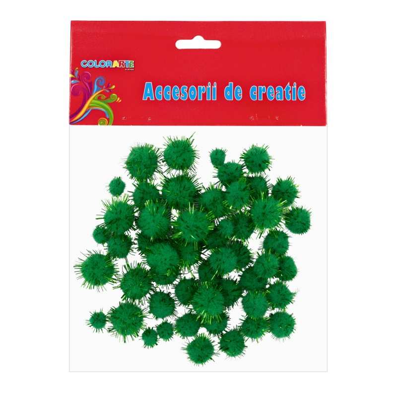 Accesorii creatie - Pom Pom, verde cu sclipici, 10-20mm, set 55 buc, Colorarte, MY26 [1]