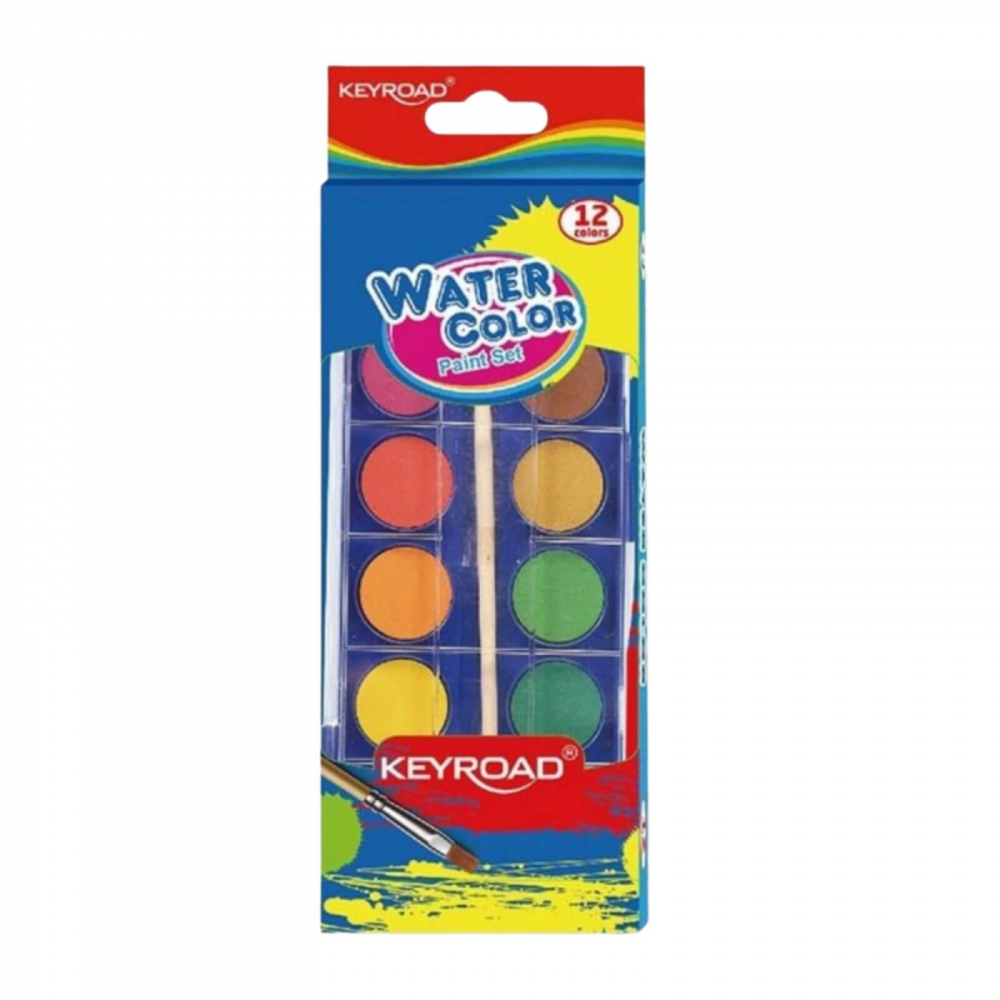Acuarele Keyroad 12 Culori cu Pensula, Opace, 28mm, Carcasa PVC [1]