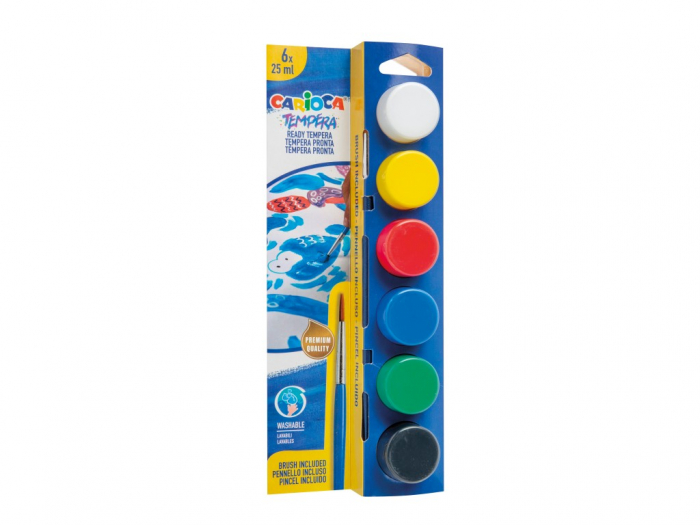 Acuarele tempera Carioca 6 culori x 25 ml + pensula, la blister [1]