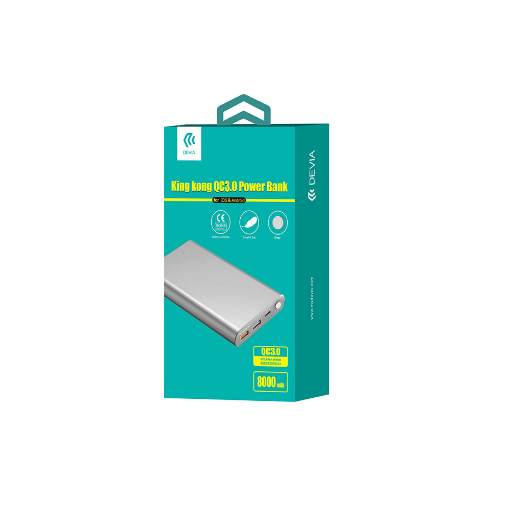 Acumulator extern Dual USB Devia King Kong Power Bank Deep Grey 8000 mAh incarcare rapida QC3.0 [2]