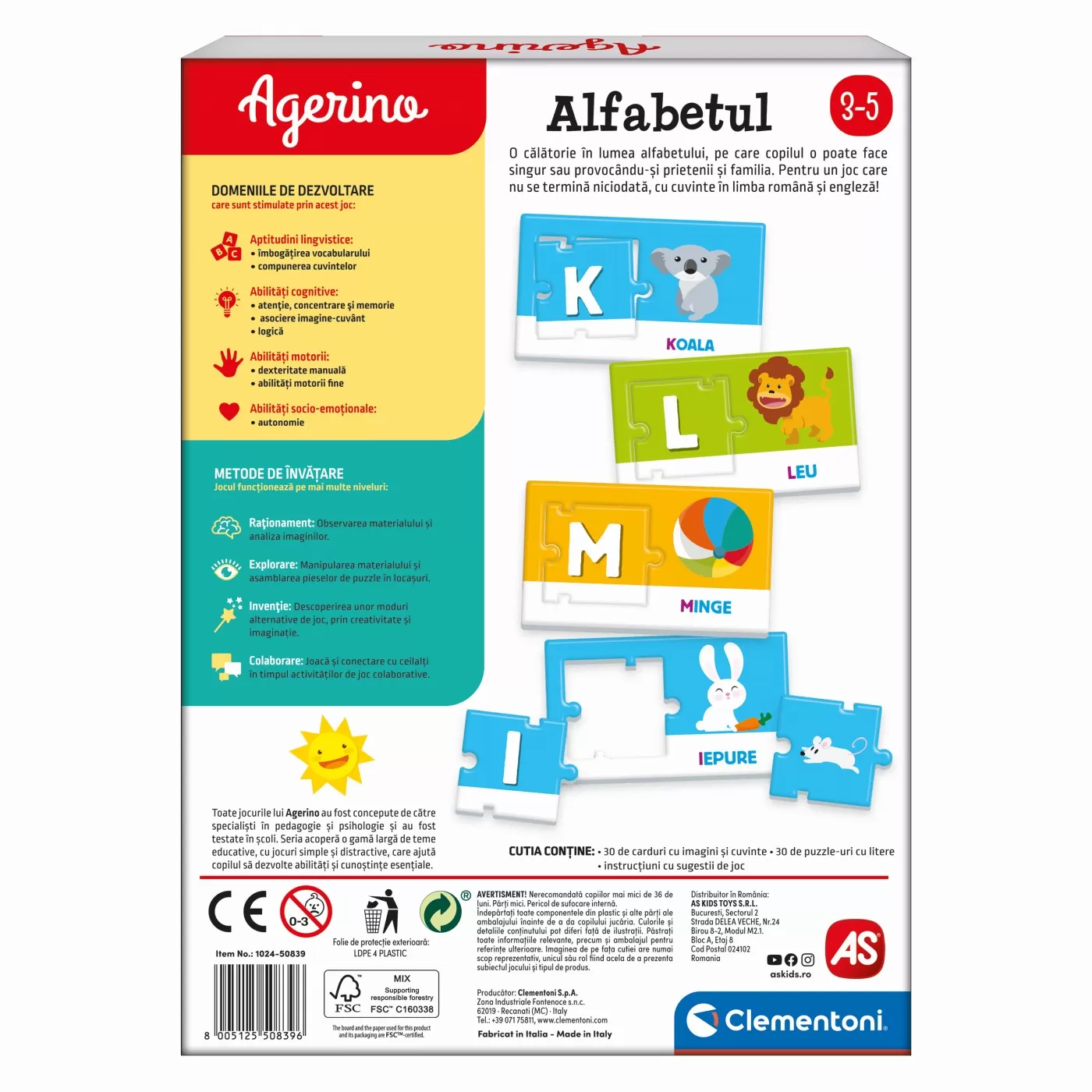 Joc educativ, Alfabetul, Agerino, 3 - 5 ani, recunoasterea literelor si cuvintelor, Clementoni, varsta de la 3 ani la 5 ani [5]