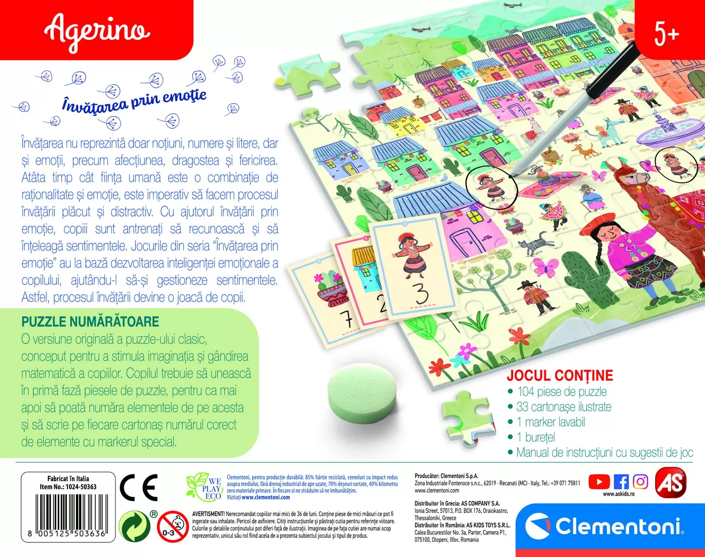 Puzzle Numaratoare, 104 piese cu elemente colorate de numarat, Agerino, Clementoni, varsta de la 5 ani la 7 ani [4]