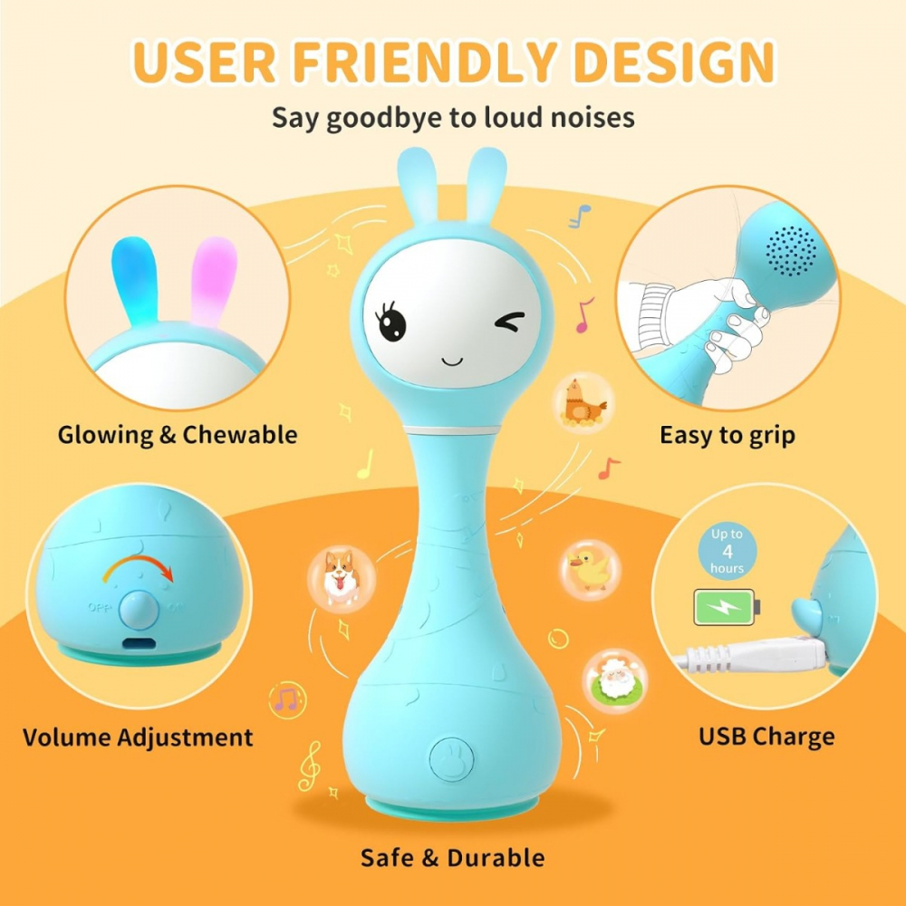 Alilo Smarty Bunny - Iepuras interactiv pentru bebelusi, albastru, RO/EN varsta 0-6 luni ,1-2 ani ,2-3 ani ,3-5 ani ,, Unisex [7]