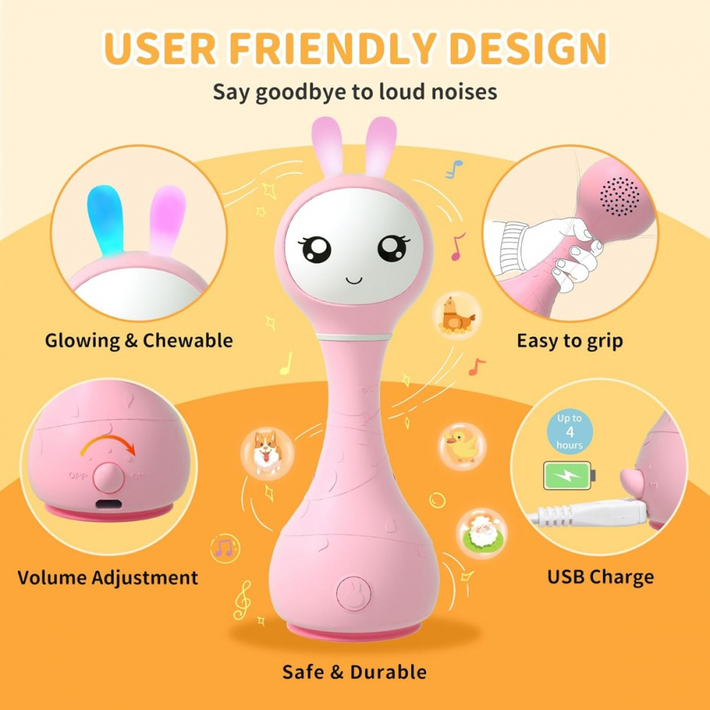 Alilo Smarty Bunny - Iepuras interactiv pentru bebelusi, roz, RO/EN varsta 0-6 luni ,1-2 ani ,2-3 ani ,3-5 ani ,, Unisex [6]