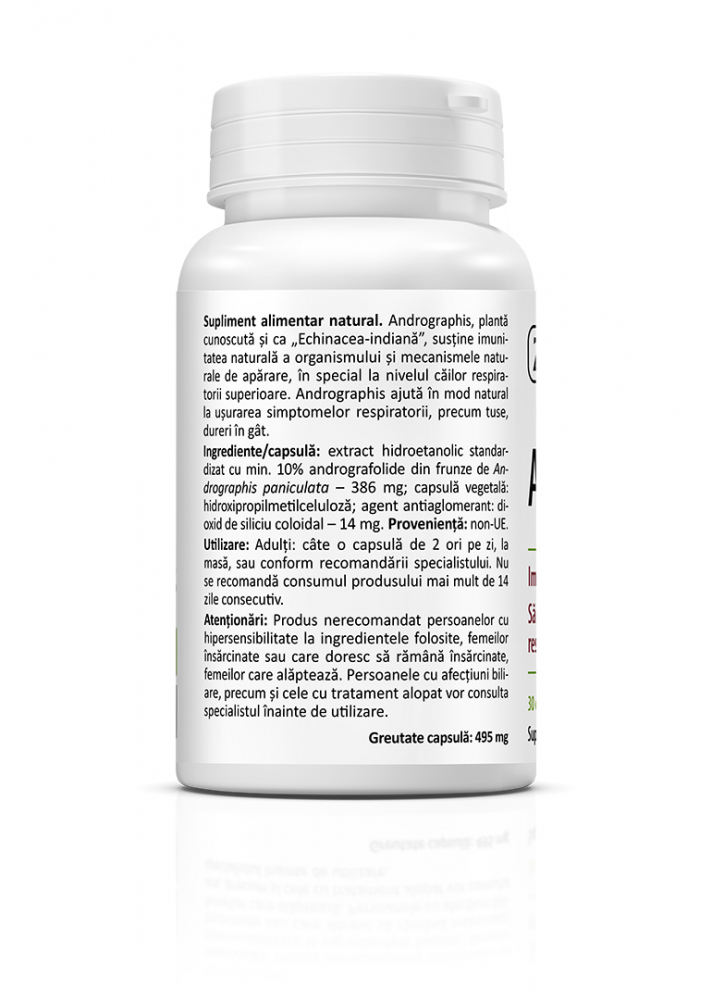 Andrographis 30 cps, supliment alimentar pentru imunitate, reducerea simptomelor virozelor respiratorii [2]