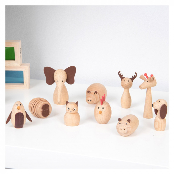 Animal Friends, set 10 animalute din lemn, TickiT, 3-7 ani [5]
