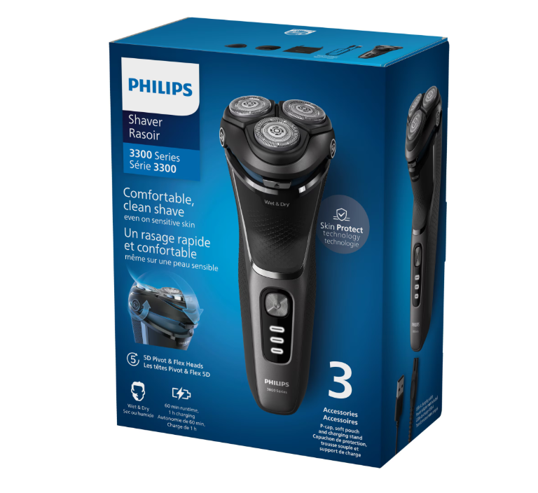 Aparat de ras philips shaver seria 3000 s3343/13, barbierit umed åÿi uscat, fara fir, capete 5d pivotante si flexibile, lame autoascutire, 60 min, sistem de barbierire anticoroziune, capac de protecti [3]