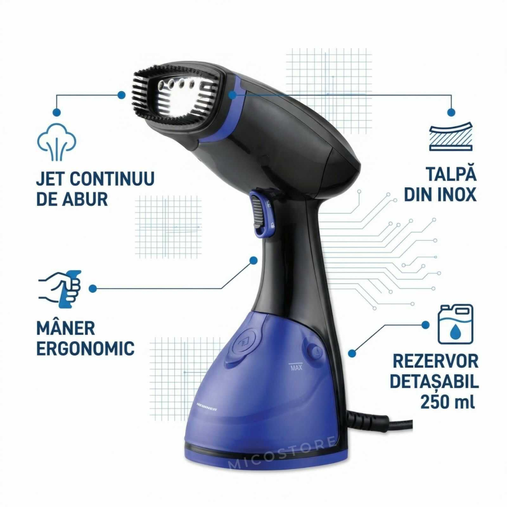 Aparat de calcat vertical Heinner 1630W | jet abur 20 g/min | Black Tulip [4]