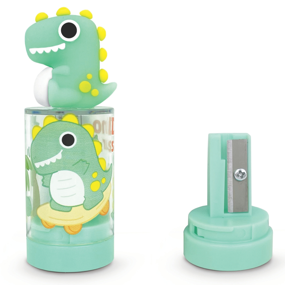 Ascutitoare de creion cu o gaura si container cu model si figurina Dinozaur, 2 culori (24 buc/display), copii varsta 3 ani+,6 ani+,8 ani+ [2]