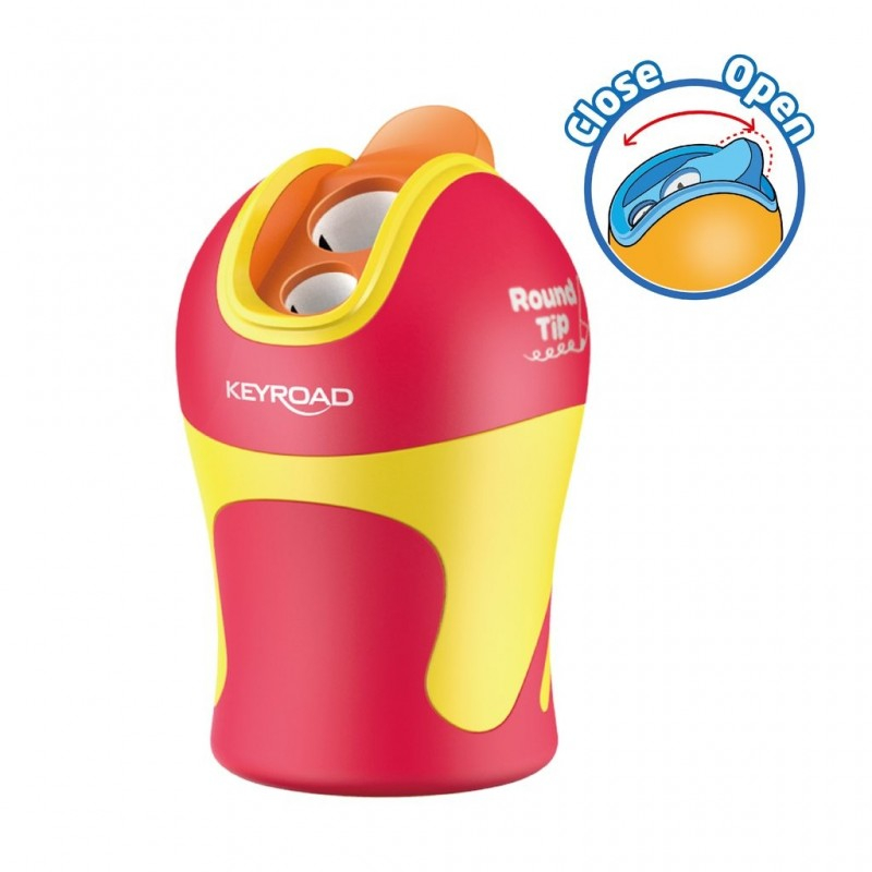 Ascutitoare dubla Keyroad KR971525, 2 orificii, plastic, cu rezervor, pentru creioane colorate, diverse culori intense [3]