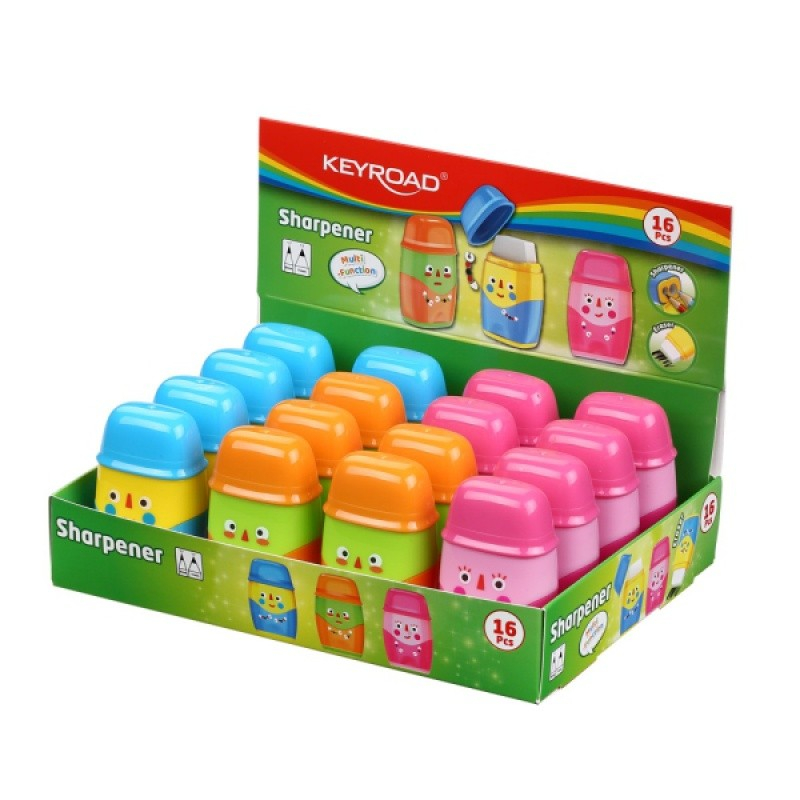 Ascutitoare dubla Keyroad KR972119, 2 orificii, plastic, cu radiera, cu rezervor, diverse culori [6]