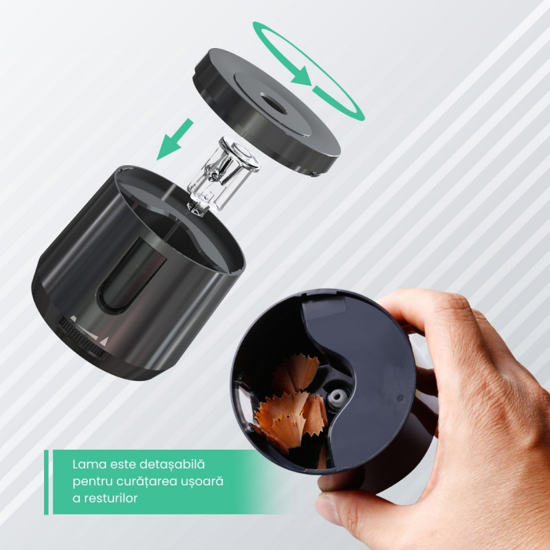 Ascutitoare electrica Eagle TY49, alimentare 2 baterii AA neincluse, 1 orificiu, 6-8mm, plastic, negru [3]