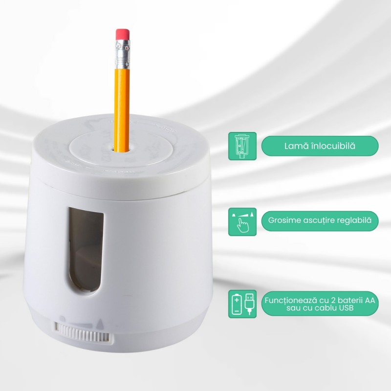 Ascutitoare electrica Eagle TY49USB, alimentare USB / 2 baterii AA neincluse, 1 orificiu, 6-8mm, plastic, alb [4]