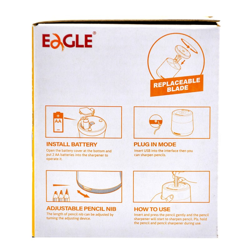 Ascutitoare electrica Eagle TY60USB, alimentare USB / 2 baterii AA neincluse, 1 orificiu, 8mm, plastic, negru [4]
