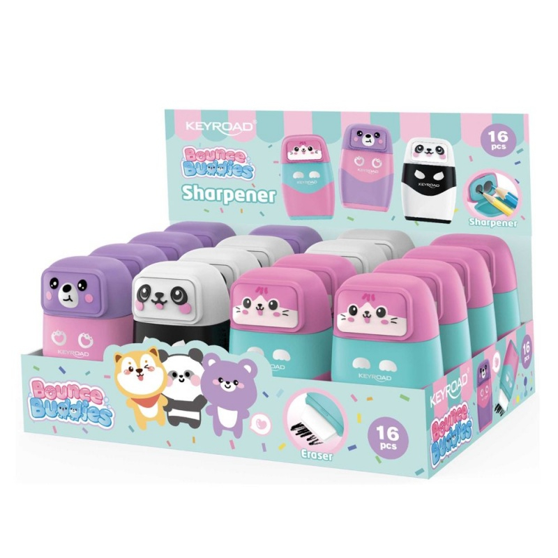 Ascutitoare simpla Keyroad Bounce Buddies KR980094, 1 orificiu, plastic, cu radiera, cu rezervor, diverse fete animalute [2]
