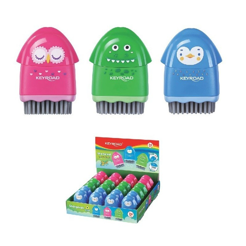 Ascutitoare simpla Keyroad KR972128, 1 orificiu, plastic, cu radiera, cu rezervor, cu periuta. diverse culori [6]
