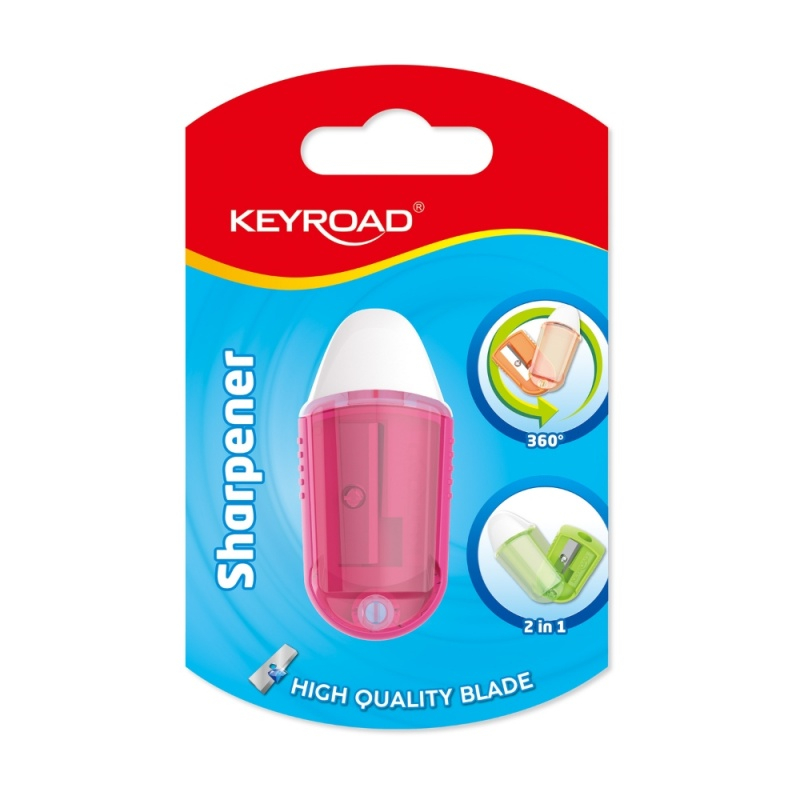 Ascutitoare simpla Keyroad Twist KR970711, 1 orificiu, plastic, rotativa, cu radiera, pe blister [2]