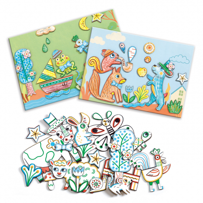 Set creativ de colorat si lipit, Animale, Djeco, varsta 3 - 6 ani, Baiat, Fata [3]