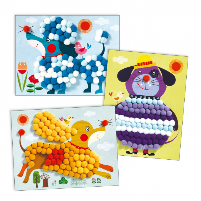 Atelier creativ de lipit pompoane, Catelusi pufosi, Djeco, varsta 1 - 3 ani, Baiat, Fata [4]