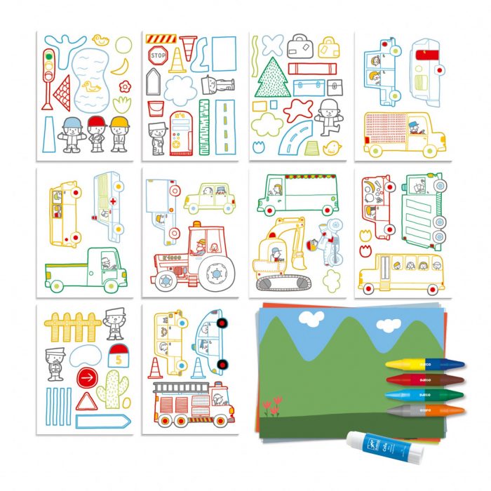 Set creativ de colorat si lipit, Masini, Djeco [4]