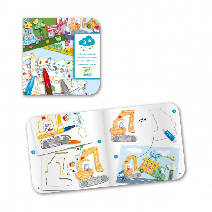 Set creativ de colorat si lipit, Masini, Djeco [2]