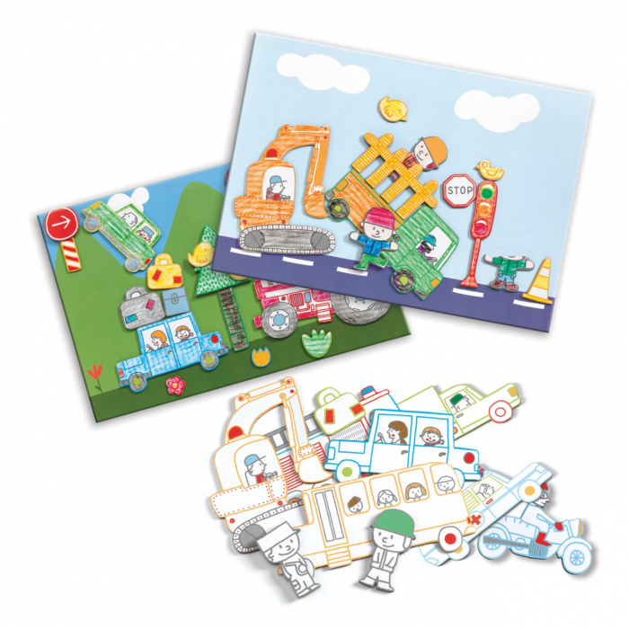 Set creativ de colorat si lipit, Masini, Djeco [3]