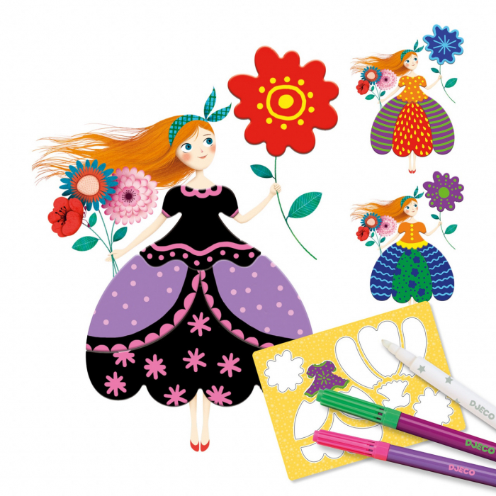 Set de colorat si desenat, Rochii frumoase, Djeco, varsta 3 - 6, 6 - 9 ani, Fata [2]