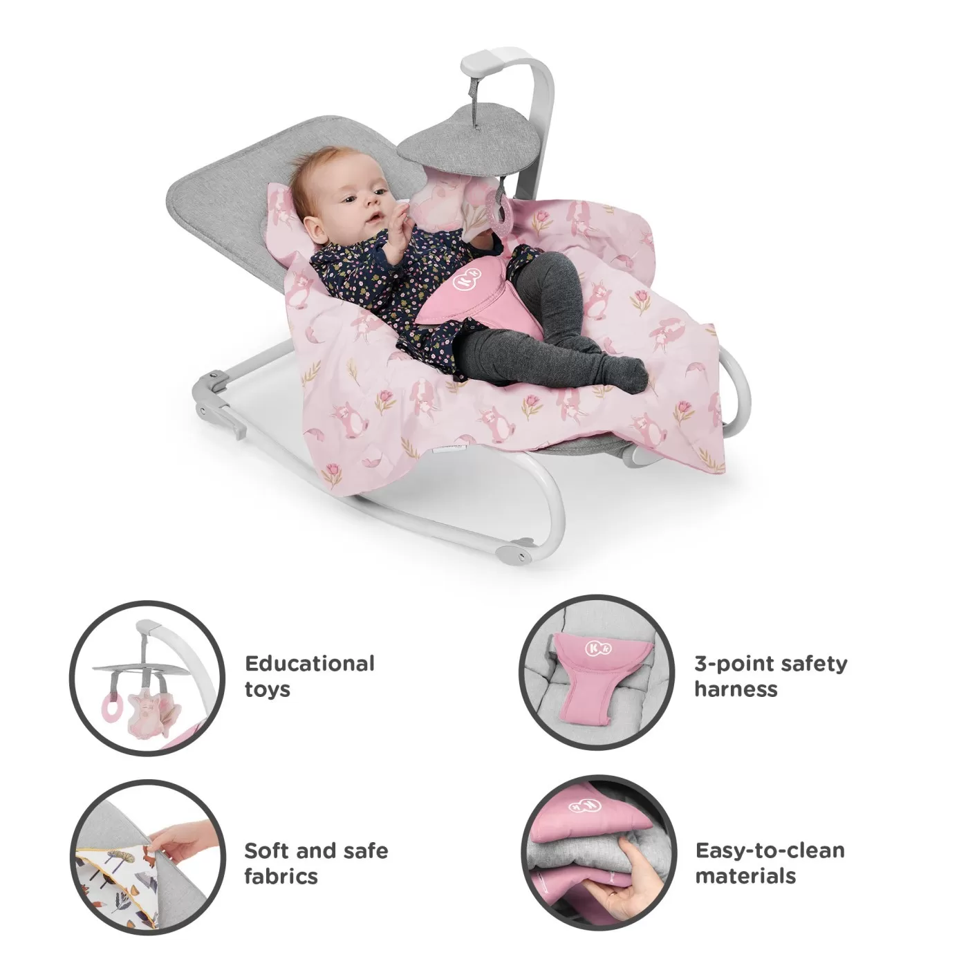 Balansoar kinderkraft felio2, peony rose, varsta de la 0 luni la 2 ani [1]