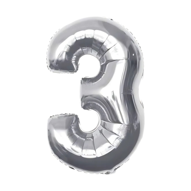 Baloane aniversare PartyGo cifra 3, 40cm, argintiu, FB0004 [2]