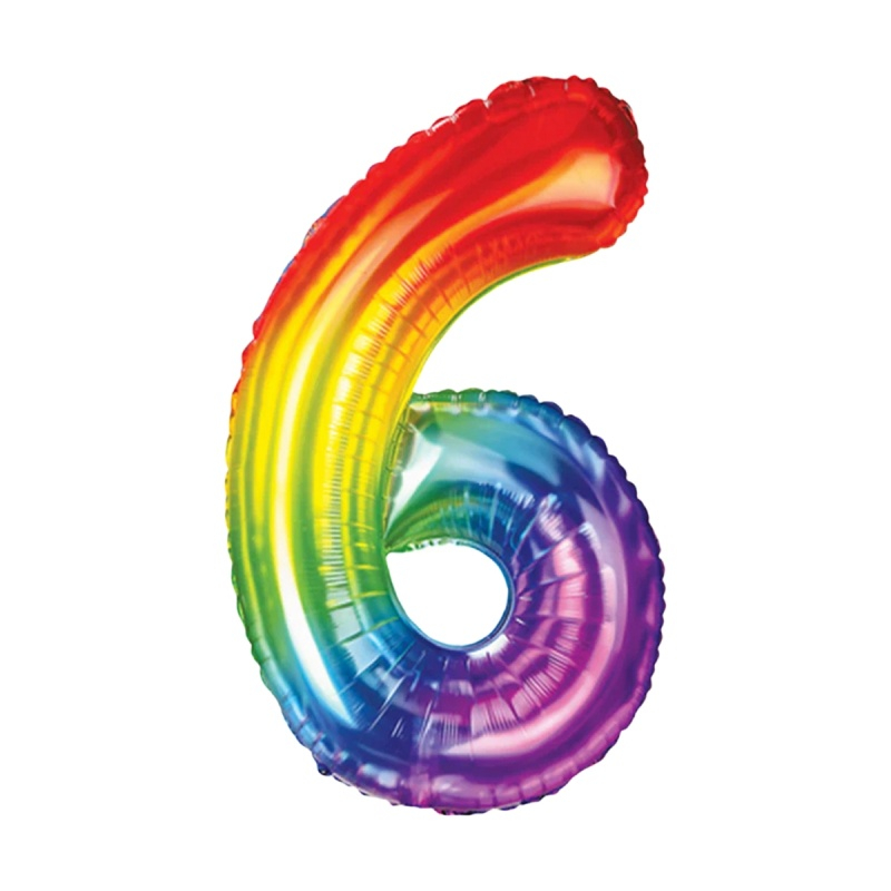 Baloane aniversare PartyGo cifra 6, 40cm, curcubeu, FB0825 [2]