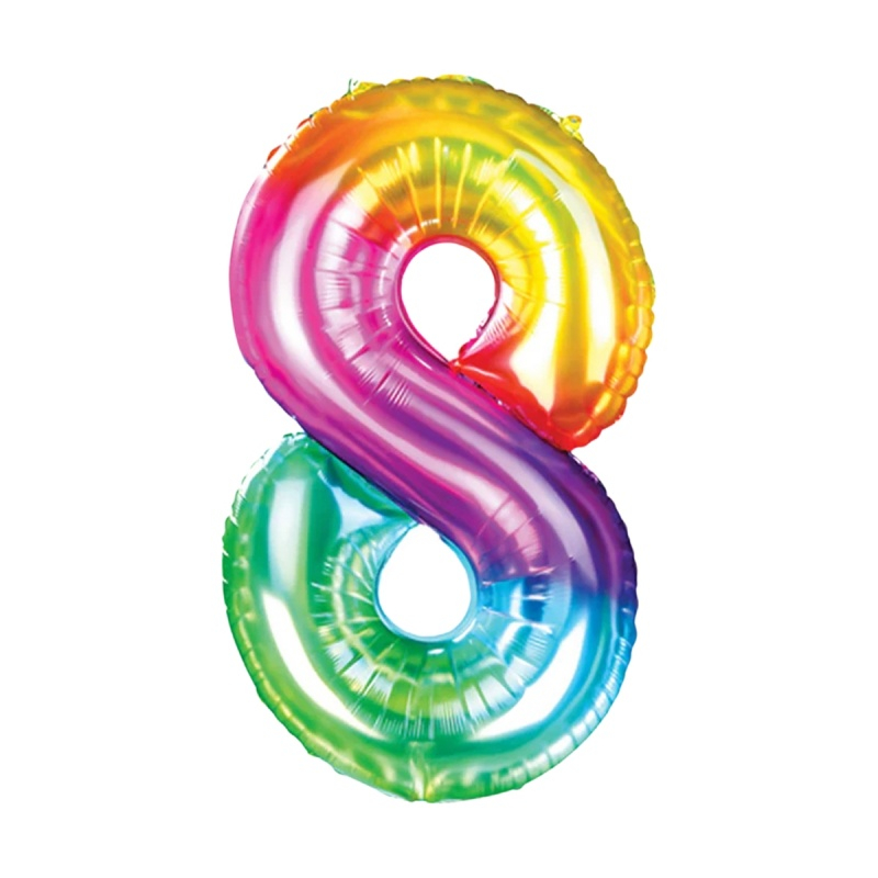 Baloane aniversare PartyGo cifra 8, 40cm, curcubeu, FB0827 [2]