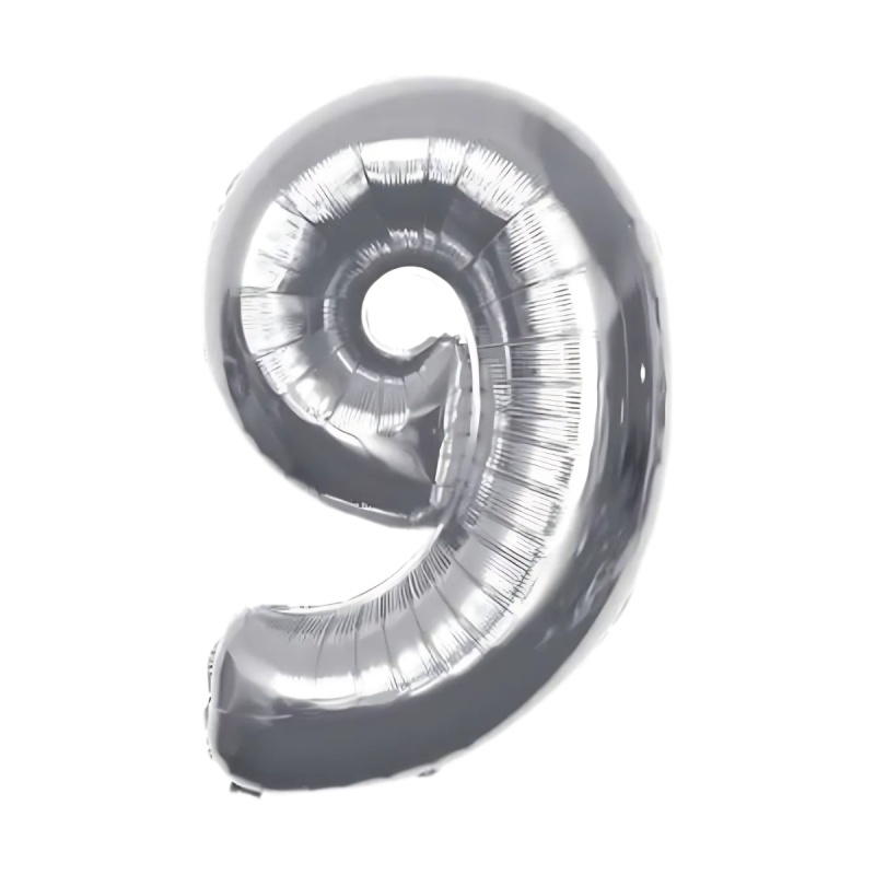Baloane aniversare PartyGo cifra 9, 40cm, argintiu, FB0010 [2]