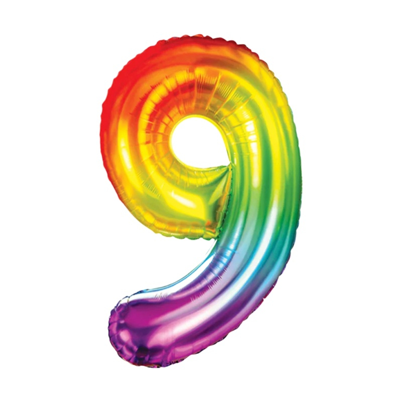Baloane aniversare PartyGo cifra 9, 40cm, curcubeu, FB0828 [2]