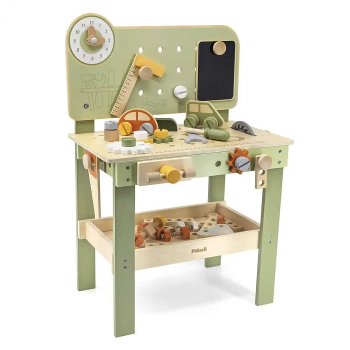 Banc de lucru din lemn cu accesorii, verde pastel, 3-7 ani [1]