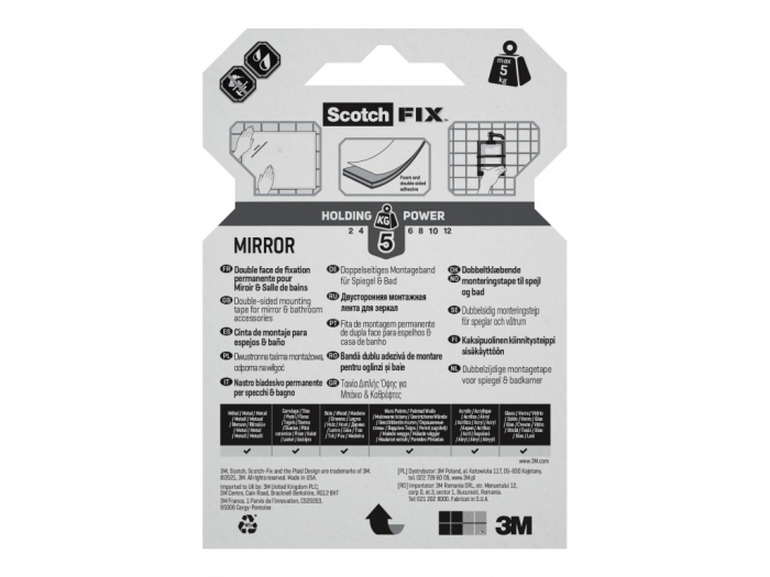 Bandă dublu adezivă montare oglinzi, 19 mm x 1.5 m, Scotch-Fix™ [7]