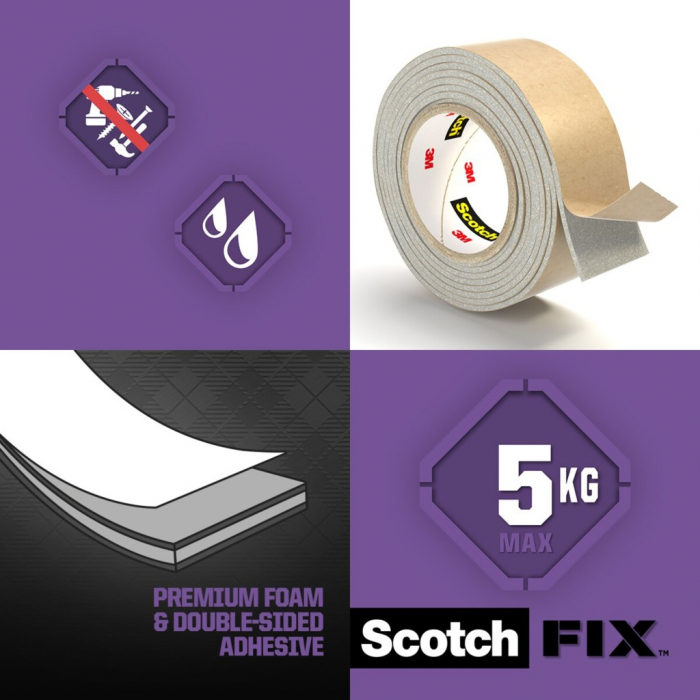 Bandă dublu adezivă montare oglinzi, 19 mm x 1.5 m, Scotch-Fix™ [6]