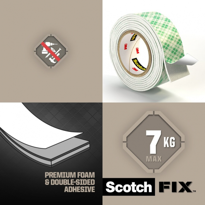 Bandă dublu adezivă montare suprafețe interioare, 19 mm x 1.5 m, Scotch-Fix™ [6]