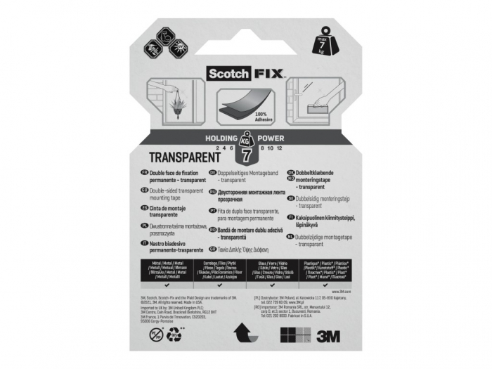 Bandă dublu adezivă transparentă pentru montare, 19 mm x 1.5 m, Scotch-Fix™ [7]