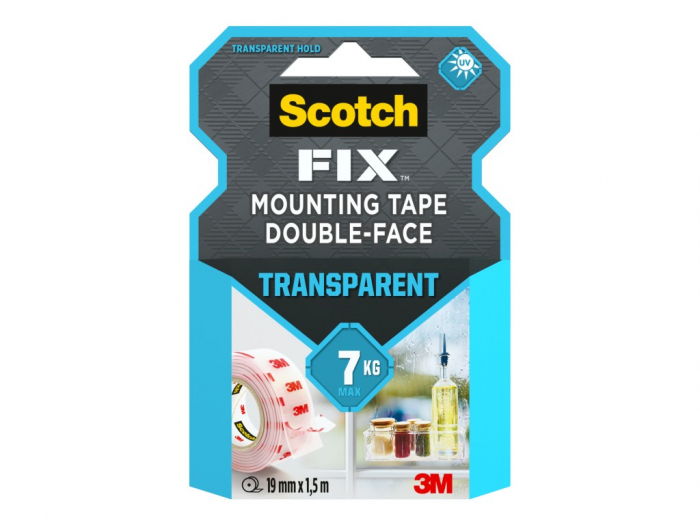 Bandă dublu adezivă transparentă pentru montare, 19 mm x 1.5 m, Scotch-Fix™ [2]