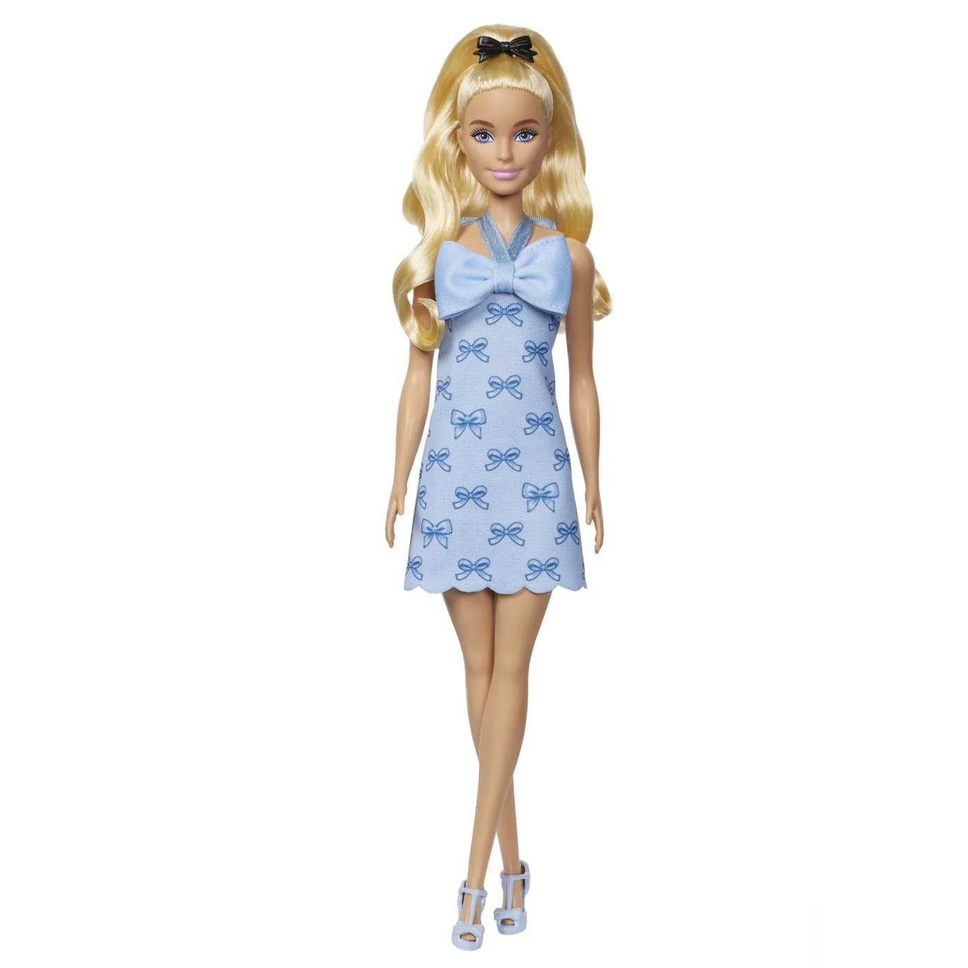 Barbie fashionistas papusa barbie blonda cu rochie albastra cu fundite, copii 3 ani pana la 7 ani [4]