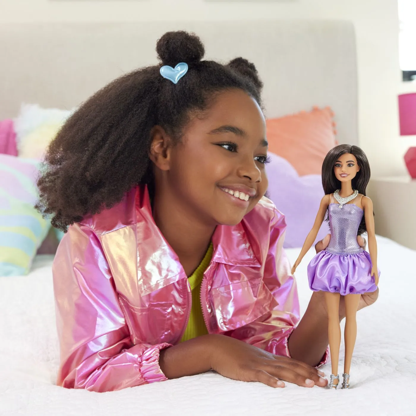 Barbie fashionistas papusa barbie bruneta cu rochie mov cu paiete, copii varsta 3 ani pana la 7 ani [3]