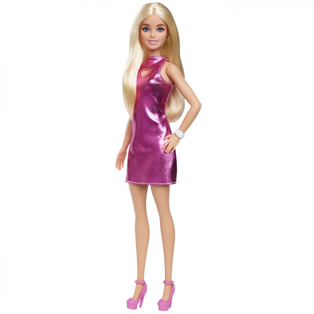Barbie papusa barbie fashionistas blonda cu rochita roz metalica, varsta de la 3 ani la 7 ani [5]