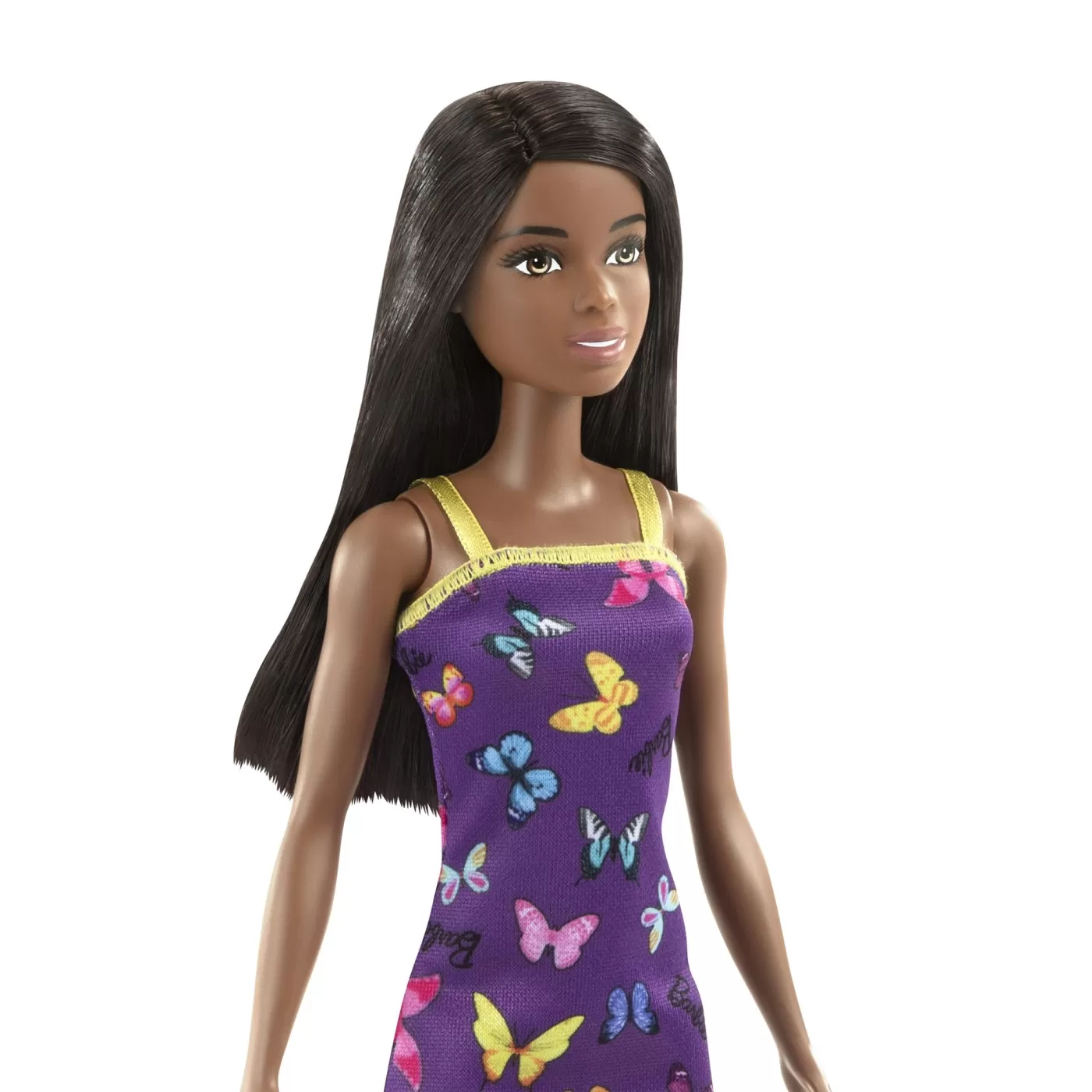 Barbie papusa clasica bruneta cu rochita mov cu imprimeu cu fluturi, varsta de la 3 ani la 12 ani [5]