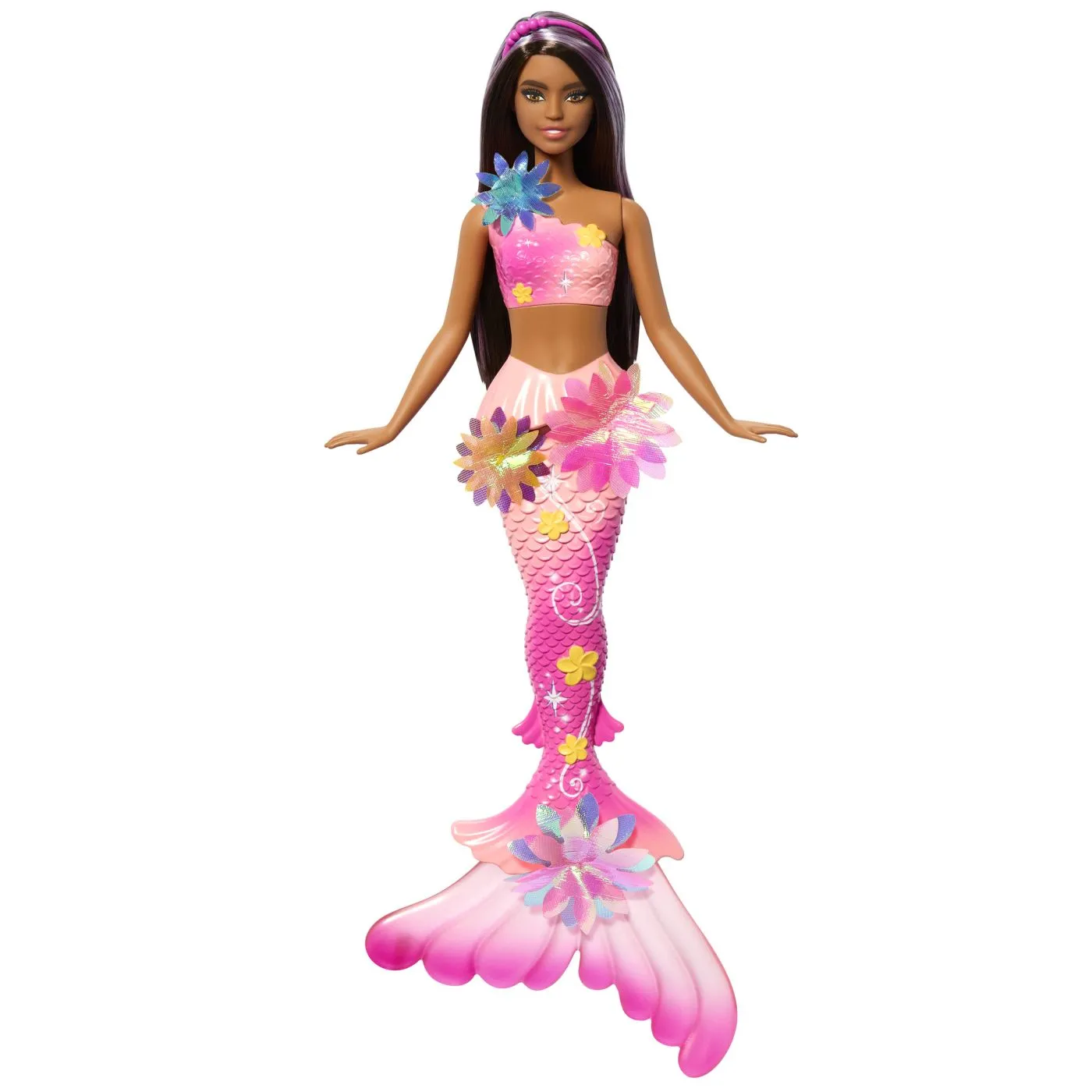 Barbie papusa sirena floarea magica cu par brunet si coada roz, copii varsta 3 ani pana la 7 ani [2]